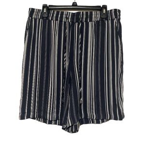 LOFT Black White Striped Shorts Drawstring Pockets - Size L
